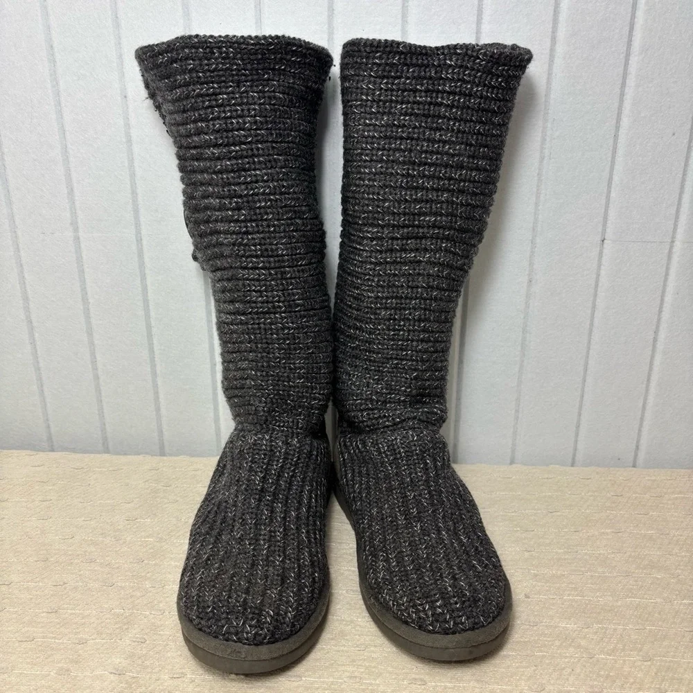 UGG Australia Cardy Tall Black Sweater Knit Button Boots Women’s Size US‎ 7